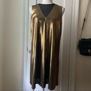 Gold metallic sleeveless party dress EUC